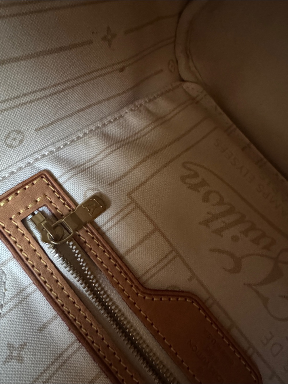 Louis Vuitton Damier Azur Checkered Tote with Tan Leather Trim - Picture 6 of 16